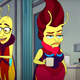 A yellow lovebug reads a new assignment while a second bleakly drinks coffee in their office.